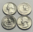 $1 FV - 4 X 1964 Washington Silver Quarters - 90% Silver AU/BU