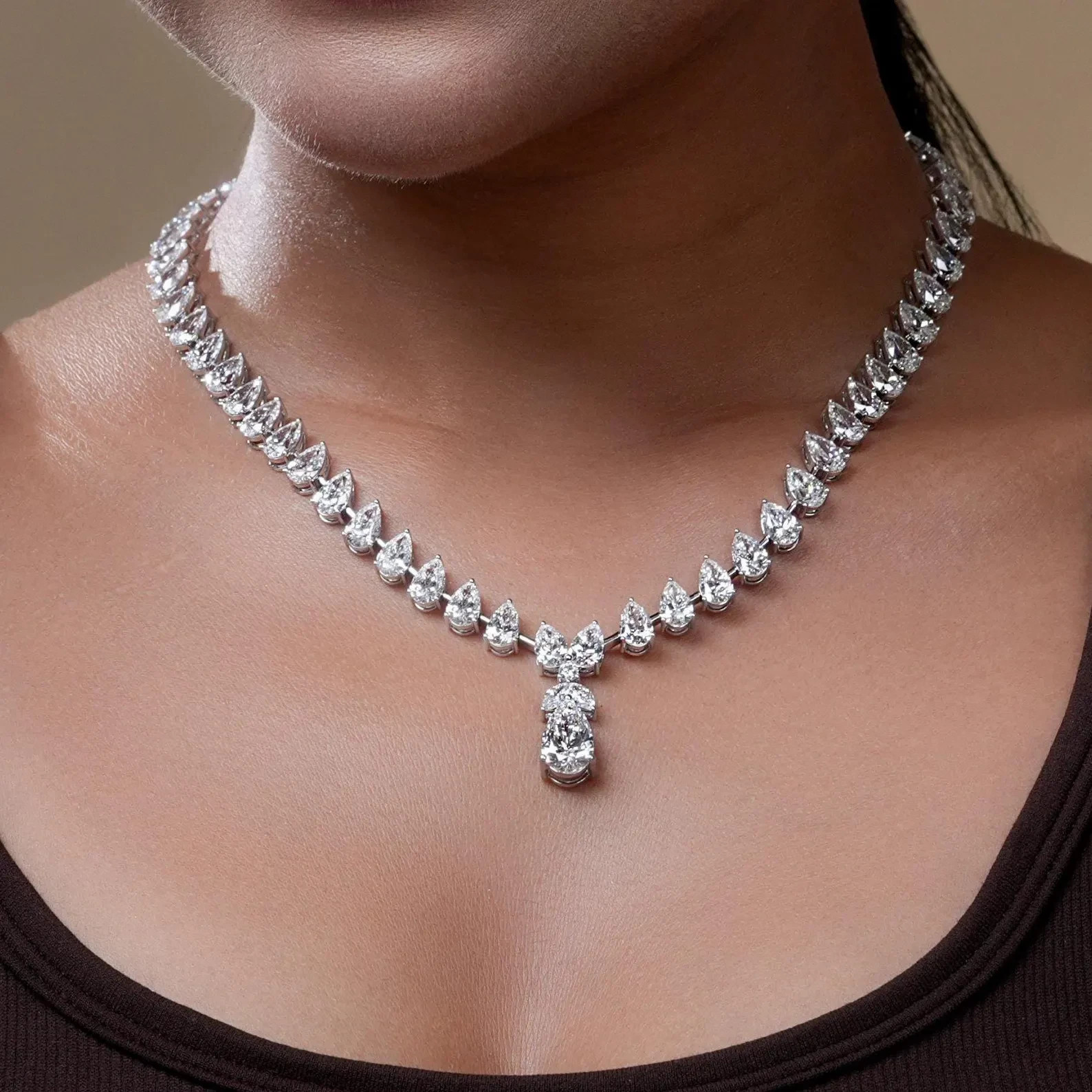 Lab Grown 48.00 CTW E-F VS Diamond Drop Necklace, Elegant Bridal Tennis Necklace