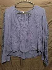 Aeropastale Blue Blouse - Lacey sleeves - Crop Top - Size LG