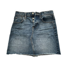 Old Navy Button Fly Jean Denim Skirt Girls L 10 12 Blue Mini Short Elastic Waist
