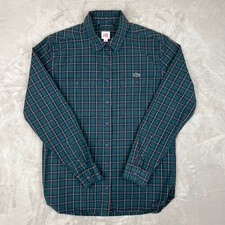 Lacoste Mens Green Plaid Long Sleeve Button Down Shirt Size M Crocodile Logo