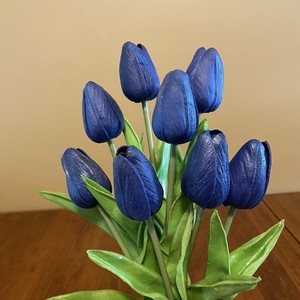 Artificial Navy Blue Tulips Flowers 8 Piece Bunch Real Touch Bendable Stems