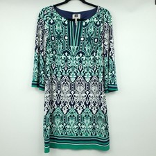 Laundry By Design Mosaic Flared Bell Sleeve Shift Dress Green 8