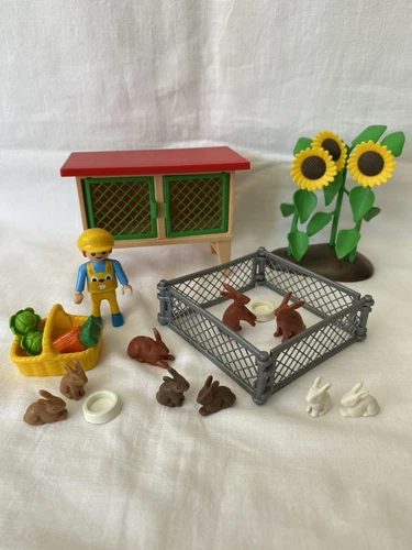 Playmobil child hut and rabbits from 3075 sunflowers farm animals vintage