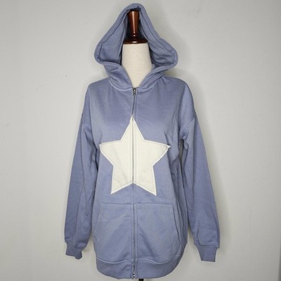 NWT Ultra Flirt Women's Blue/White/Trend Fleece Star Hoodie Size M
