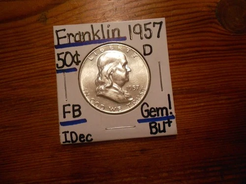 1957D silver Franklin Half Dollar GEM BU+ SPLENDID!!! PQ!!! FBL!!! SWEEEEEET!!!!