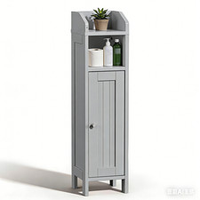 Slim Bathroom Storage Cabinet with Door & Shelves, Narrow Floor Organizer Grey