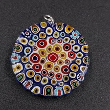 Murano Millefiori Glass Pendant Round Multicolor 1.25" Art Glass Jewelry Handmad