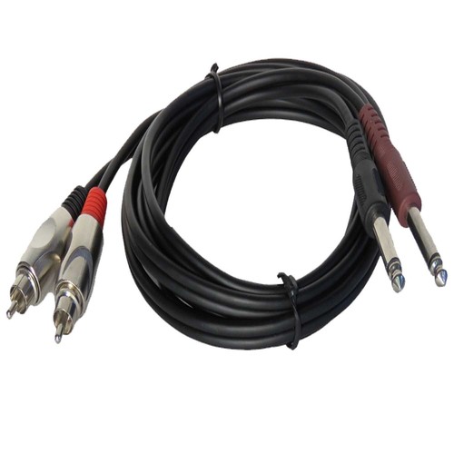 Pair 6ft 2-1/4in (6.3mm) Mono Male Cable to 2-RCA Male PA Audio Shielded Cables - Picture 6 of 15