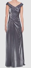 448 La Femme Women's Gray Ruched Satin A-Line Gown Size 6