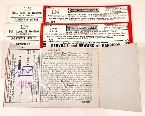 (3) 1955 Delaware Lackawanna Western Railroad Tickets NJ Area. Train Ticket - Picture 2 of 2