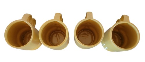 Vintage Frankoma Pottery Yellow C11 Double Finger Handle Set of 4 Coffee Mugs - Picture 5 of 7