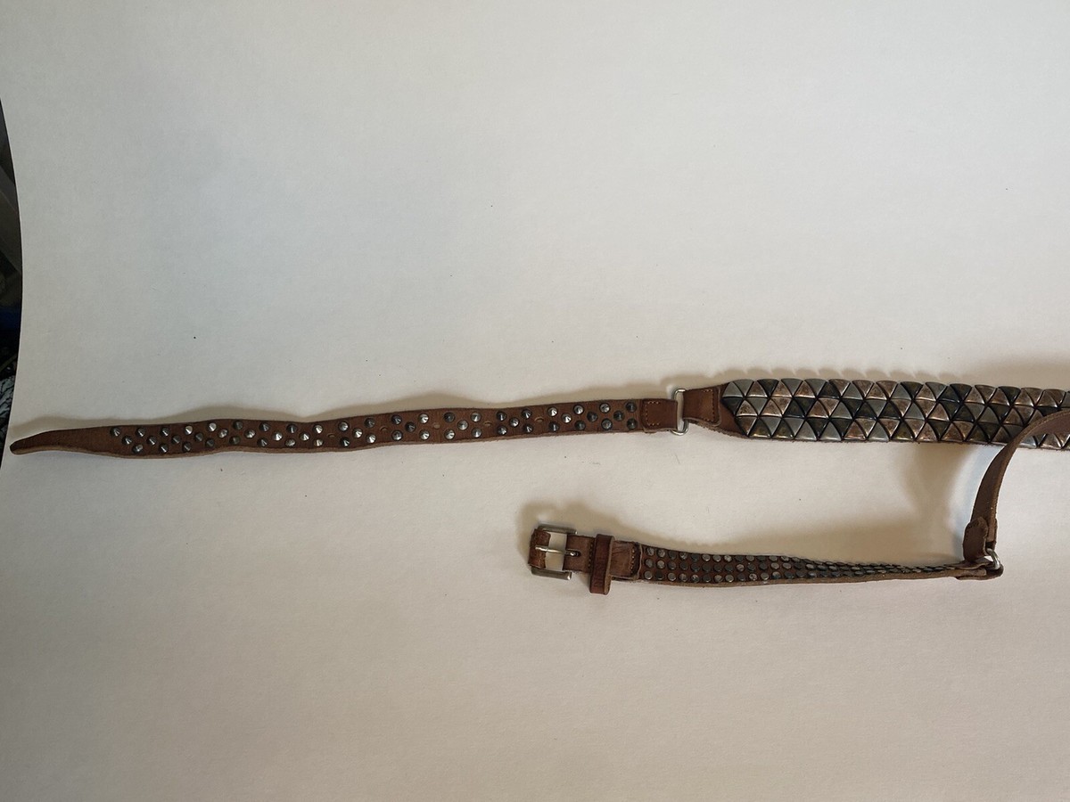 Brwn Boho Diesel Vintage leather studded Rivets belt Woman's