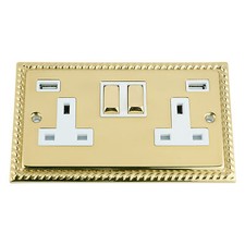 USB SOCKET 2 GANG - GEORGIAN POLISHED BRASS