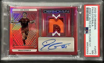 2022-23 Panini Obsidian AS Roma Paulo Dybala Red Flood Jersey Auto