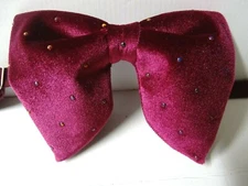 Oversized Burgundy Velvet Polka Dot Bow tie Vintage style 70`s Wedding Gift