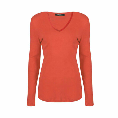 T-shirt donna scollo V manica lunga tinta unita slim fit basic top elasticizzato prezzo - Foto 12 di 30