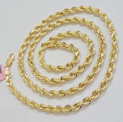 Real 14k Gold Necklace Rope Gold Chain 4mm 28 Inch Diamond Cut SOLID 14kt  Mens