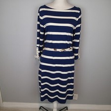 Ralph Lauren  Dress Knit Striped Dress  Sz m cotton blue white Nautical belt