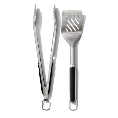 OXO Good Grips XL Set aus Wender und Zange zum Grillen aus Edelstahl Rostfrei