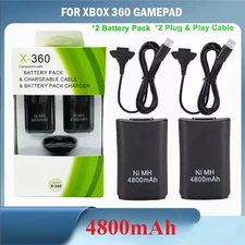 2pcs Rechargeable Battery Pack USB 4800mAh Charger Cable For XBox 360 Controller