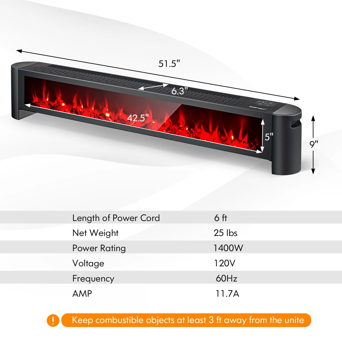 1400W Electric Baseboard Heater w/ Adjustable Thermostat u0026amp; Remote  Control Black | eBay