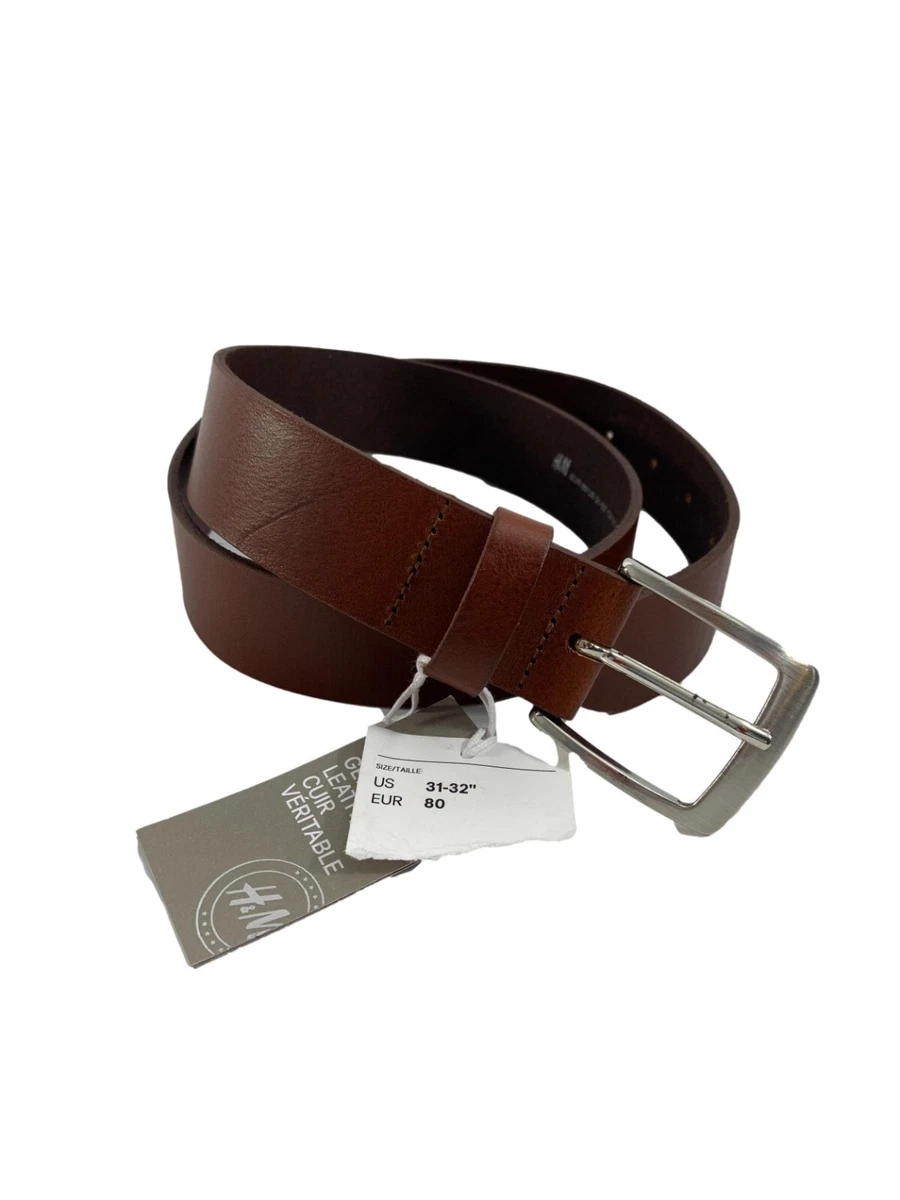 H M Brown Leather Belt Size 31 32 Silver Tone Buckle New w Flaw eBay