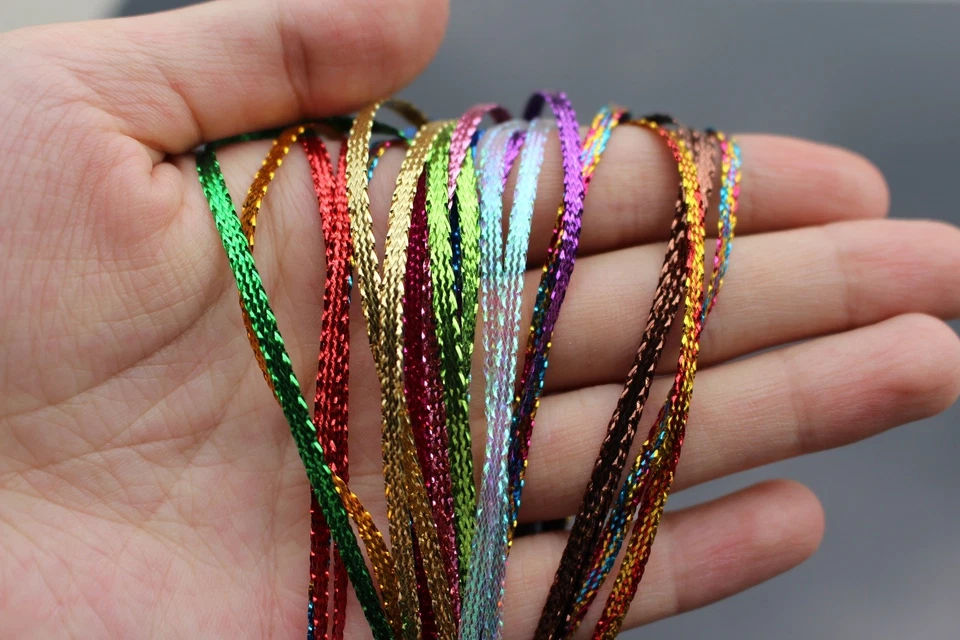 15 colors Flat Braided Lace Line 3mm Pearlescent Tones Rib Fly Tying Materials Foto 2 de 4