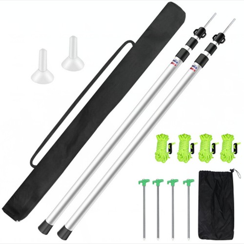2X Kit Aluminum Camping Tarp Poles Telescoping Tent Pole Adjustable