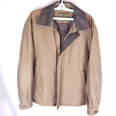 Rainforest Mens Coat sz L Leather Collar Tan Detachable Liner Zip