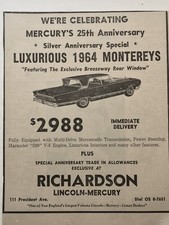 1964 Mercury 64 Monterey 63 Newspaper Promo Ad 19x23cm 25th Anniversary 390 V8