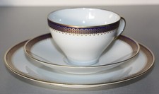 Tirschenreuth Kaffeeservice 70er Jahre weiß mit Kobaltblau/goldenem Randdekor
