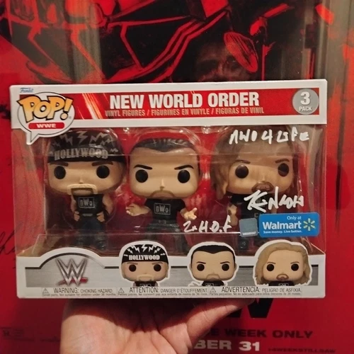 Nuevo Orden Mundial Funko Pop Paquete de 3 Kevin Nash Scott Hall Hulk Hogan Firmado JSA