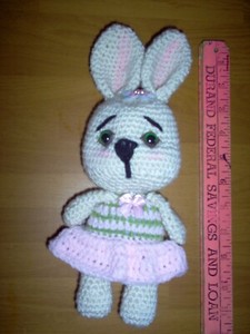 New, handcrafted/crochet bunny  11" with dress