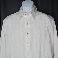 Robert Graham Button Tuxedo Shirt Men's Large White Long Sleeve Embroidered