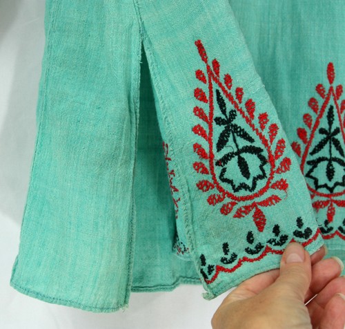 Vintage Floral Embroidered Cotton Boho Hippie Top Tunic Henley Aqua S M 1970s - Picture 6 of 11