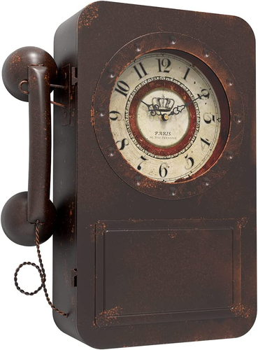 Reloj Pared Teléfono Antiguo Estilo Retro Vintage Caja Fuerte Oculta Granja LUJO - Picture 7 of 8