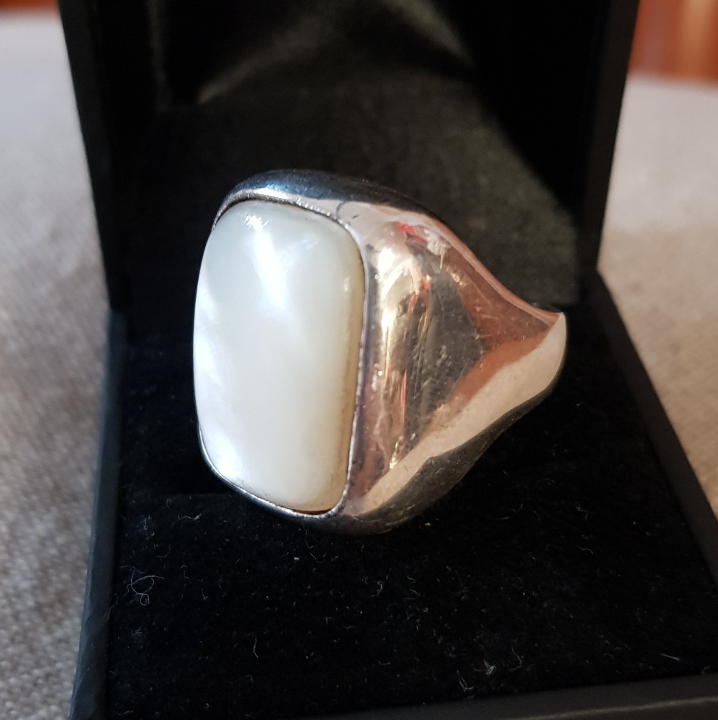 Bague Vintage Argent 925 Massif Avec Nacre - Taille 56 - OCCASION