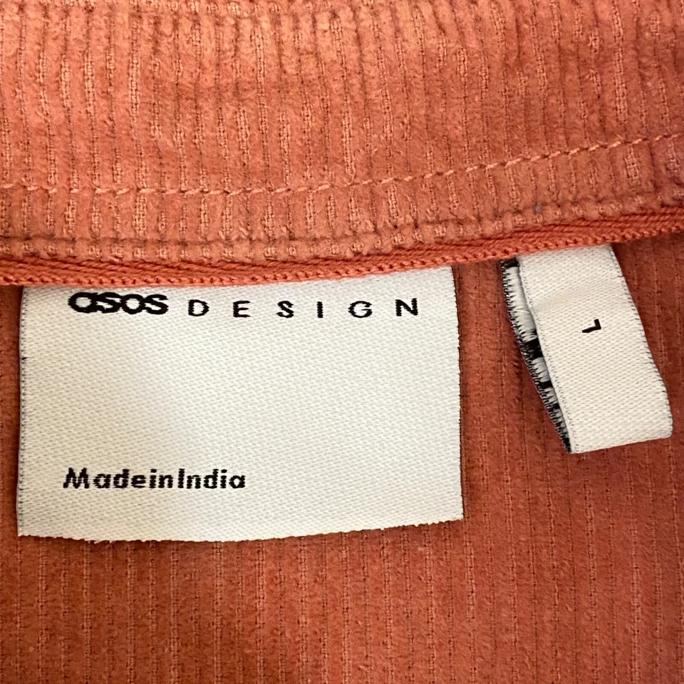 Camisa de pana grande rosa melocotón con botones manga larga bolsillo ASOS para hombre Foto 3 de 4