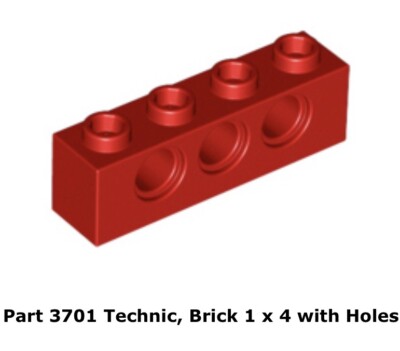 Lego 1x 3701 Red Technic, Brick 1 x 4 with Holes