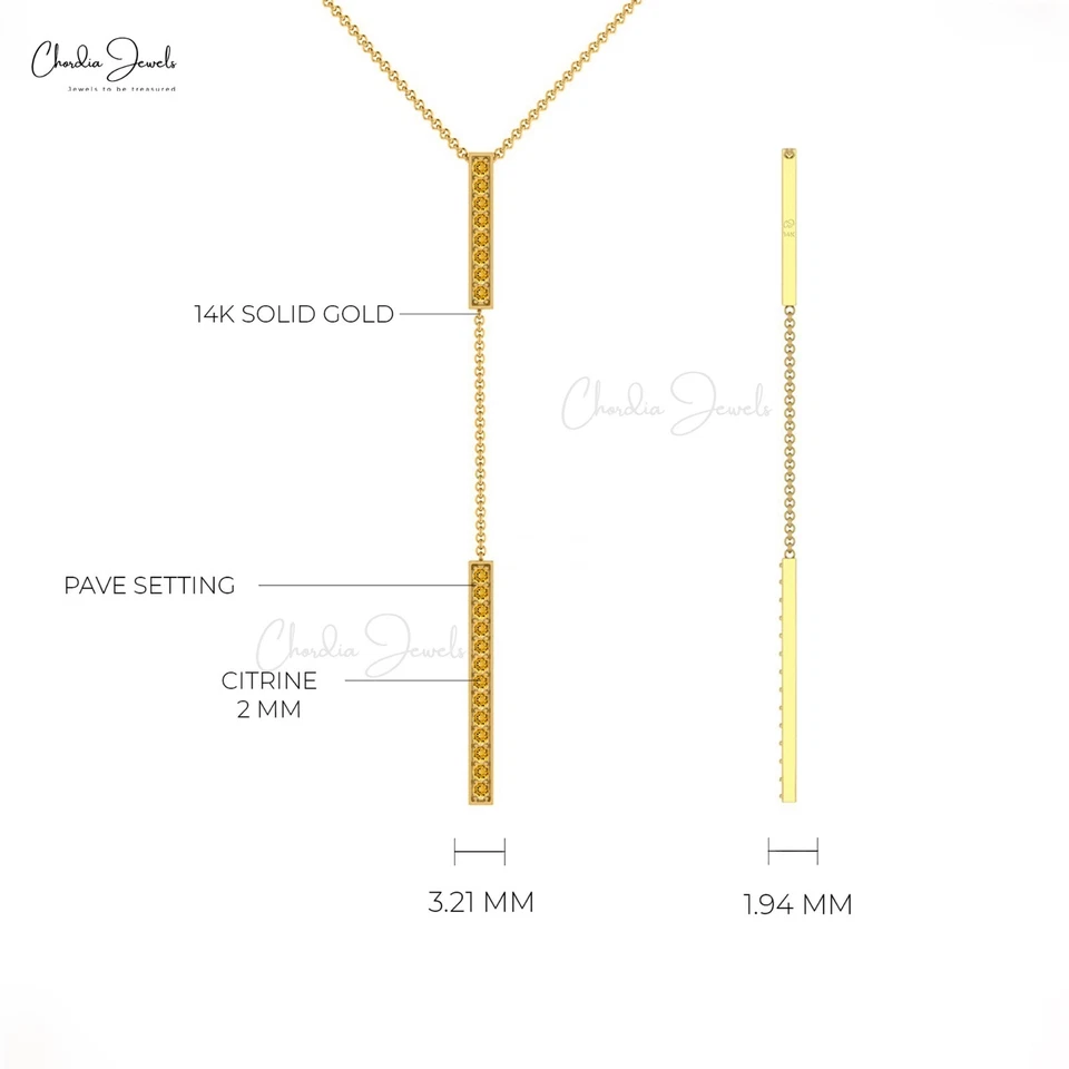 Collar Lariat Barra Citrino Oro Sólido 14k 1.05 CTW Colgante Gota Y Regalo Boda Foto 4 de 4