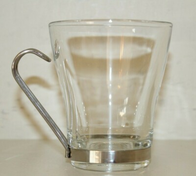 Cappuccino Espresso Cup Mug Tempered Glass Stainless Steel Handles Made In Italy