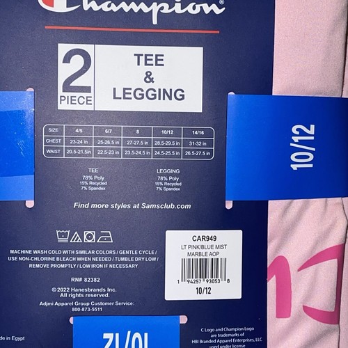 Champion Girl's 2 Piece Short Sleeve Tee & Legging Active Set Size 10/12 New - Picture 7 of 7
