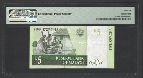 Malawi 5 Kwacha 2005 P36c Uncirculated Graded 66 - Picture 2 of 2