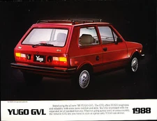 1988 Yugo GVL Luxury 1-page Original Car Sales Brochure Fact Sheet - Fiat 127