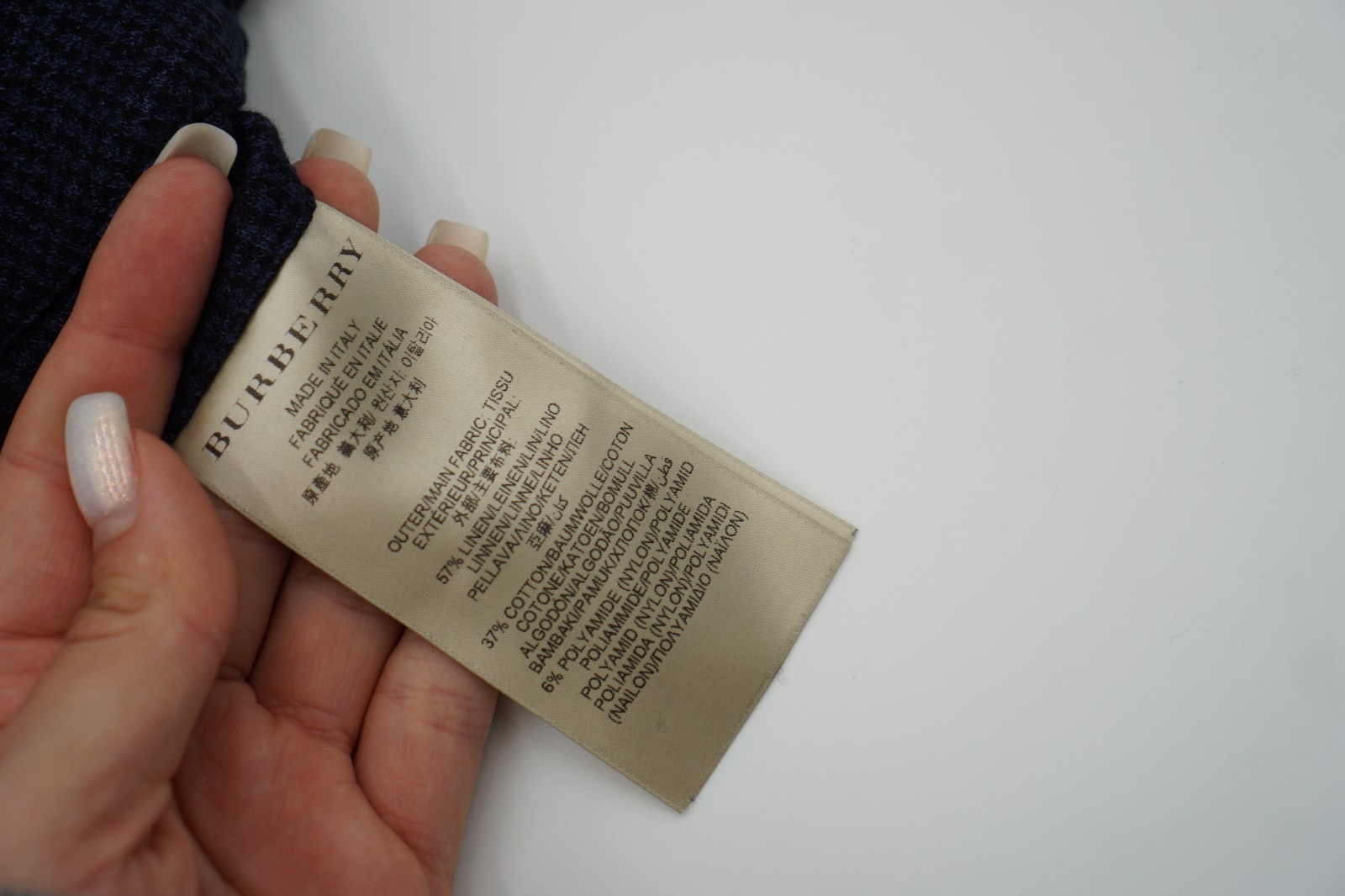 Burberry Blazer Linen & Cotton Peak Navy Blue Double-Breasted Size US40 image 6