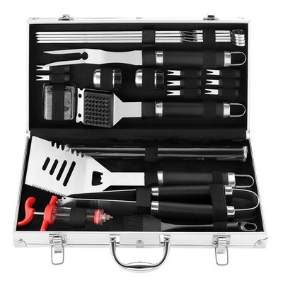 grilljoy 24PCS Edelstahl BBQ Werkzeug Set mit Alukoffer - Heavy Black 