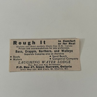 Laughing Water Lodge Rough It Doc Heithecker Sioux Narrows ON 1966 Ad SAH8-3-V2