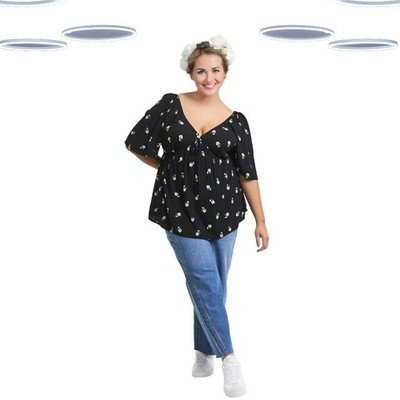 Ex Simply Be Damenbluse Übergröße Ditsy Blumenmuster Crinkle vorne zum Binden in Schwarz