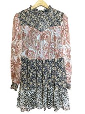 New Zara Floral Paisley Mini Dress Tiered Smocked Ruffle Boho Size M Fairy
